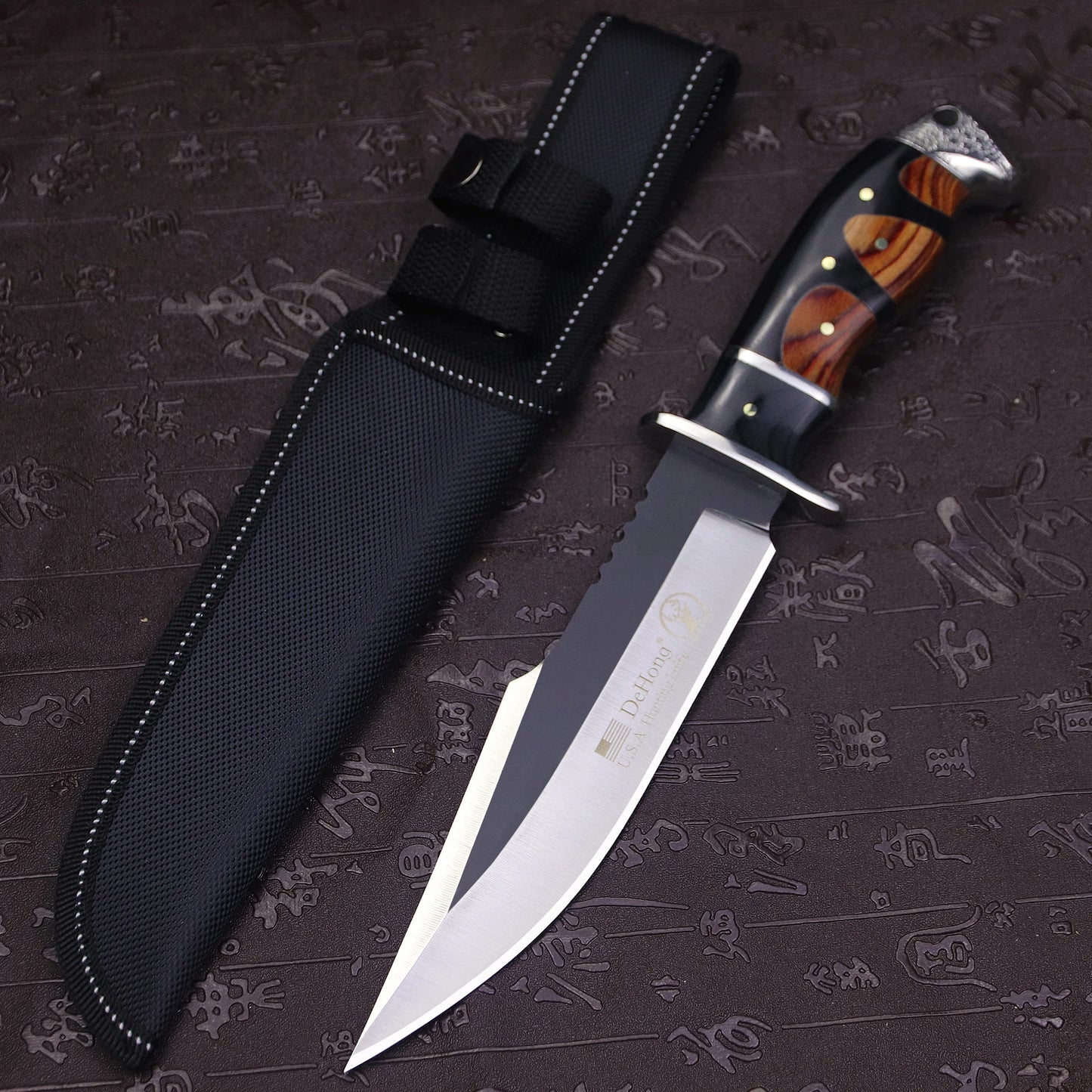 Couteau de Survie et Chasse en Acier 440C de Haute Qualité avec Étui