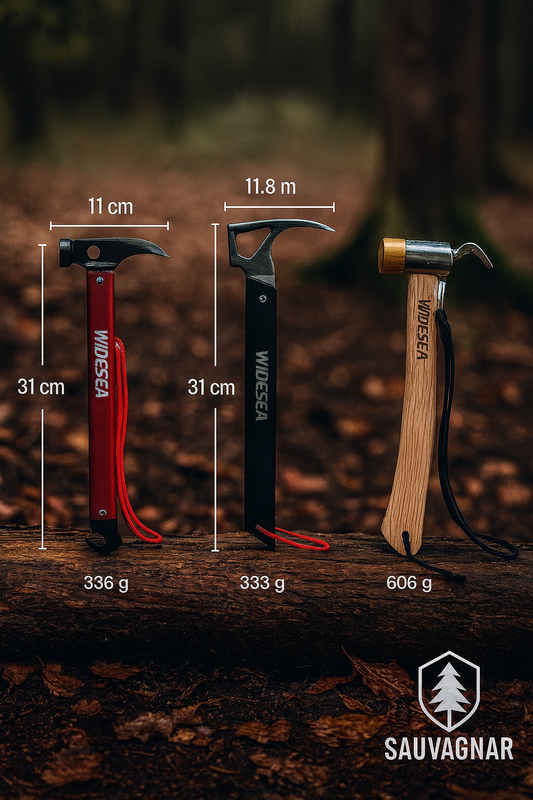 Marteau de Camping Widesea avec Extracteur de Piquets - Outil Essentiel en Acier Inoxydable et Cuivre