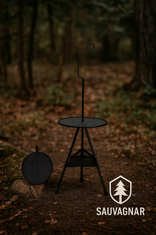 table Ronde de Camping avec Support pour Lampe - Table Pliable Ultra-légère pour Pique-nique et Activités en Extérieur