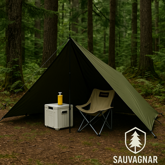 Bâche de Tente Étanche avec 19 Points d'Accroche pour Camping - Abri Solaire Tactique Léger