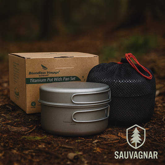 Set de Casseroles et Poêles en Titane Boundless Voyage avec Poignées Pliables pour Camping