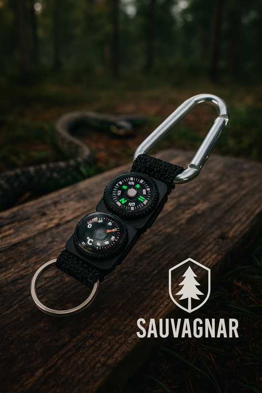 Mini Mousqueton Multifonction 3-en-1 avec Boussole, Thermomètre et Porte-clés - Idéal pour Camping et Randonnée