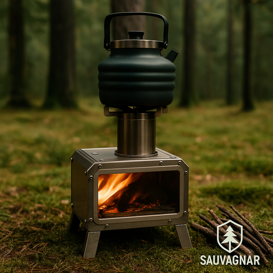 Réchaud à Bois Carré Portable MOUNTAINHIKER en Acier Inoxydable - Chauffage Extérieur Idéal pour Camping et Pique-nique