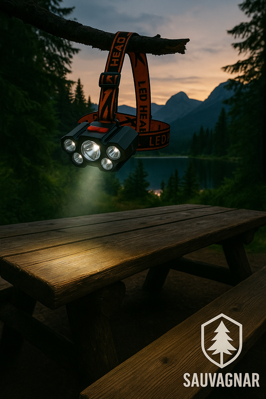 Lampe Frontale LED 5 Ampoules Rechargeable avec Batterie Intégrée - Idéale pour Camping, Pêche et Randonnée