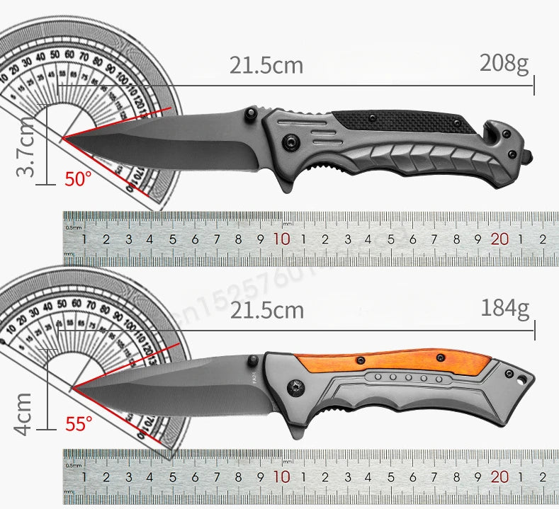 Couteau Pliant Multifonction à Haute Dureté avec Brise-Vitre - Outil de Survie et de Secours Extérieur