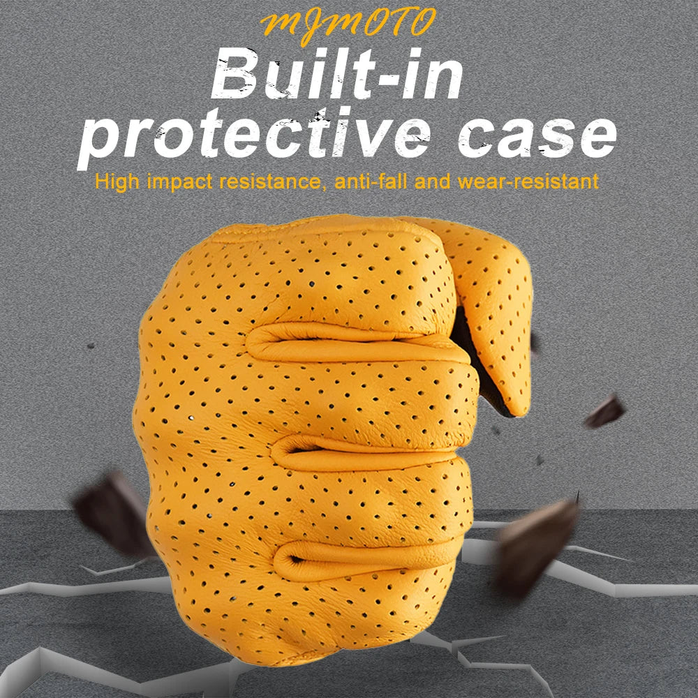 Gants Moto Cuir Jaune Rétro – Respirants & Tactiles | Protection Motocross / Moto Route