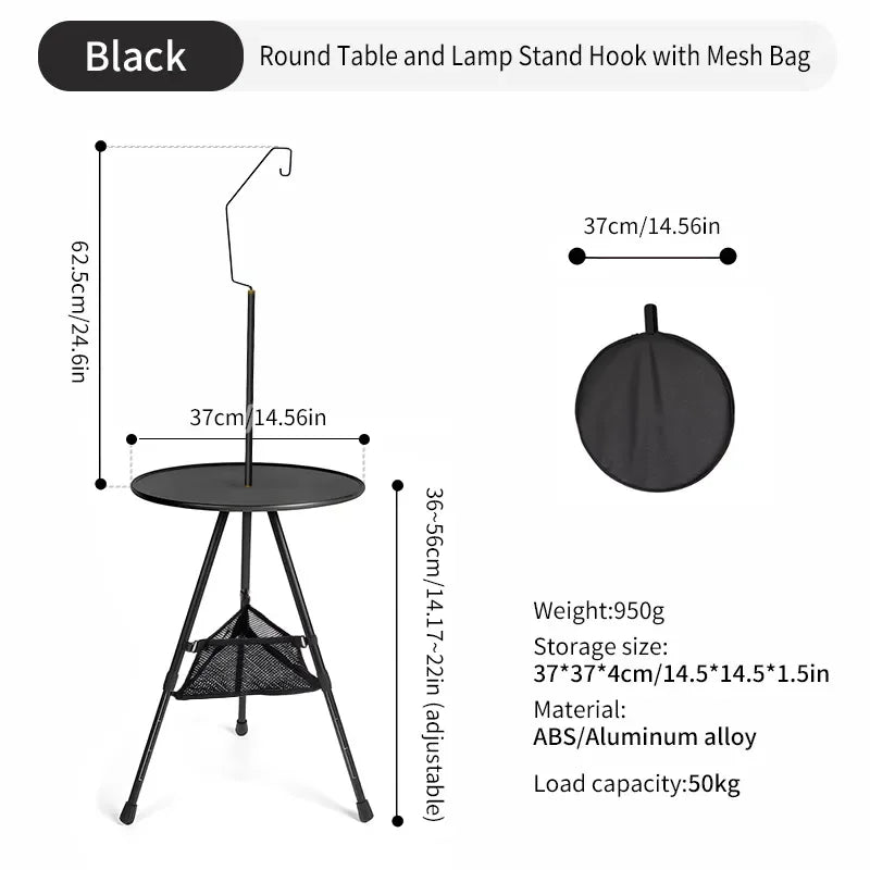 table Ronde de Camping avec Support pour Lampe - Table Pliable Ultra-légère pour Pique-nique et Activités en Extérieur