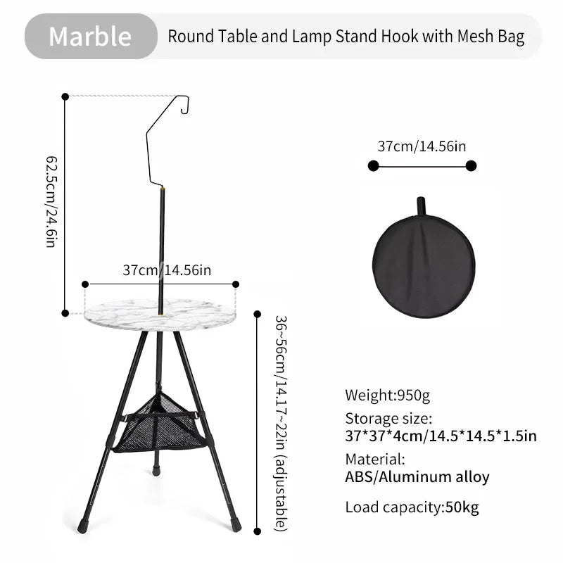 table Ronde de Camping avec Support pour Lampe - Table Pliable Ultra-légère pour Pique-nique et Activités en Extérieur