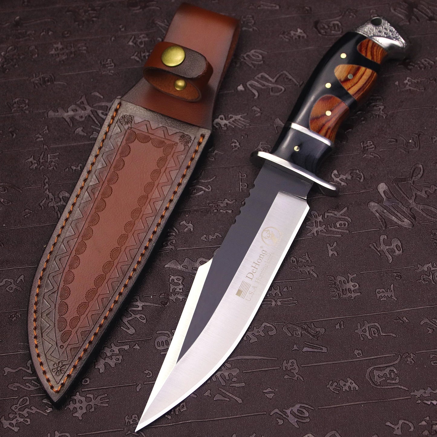 Couteau de Survie et Chasse en Acier 440C de Haute Qualité avec Étui