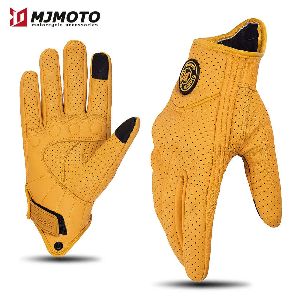 Gants Moto Cuir Jaune Rétro – Respirants & Tactiles | Protection Motocross / Moto Route