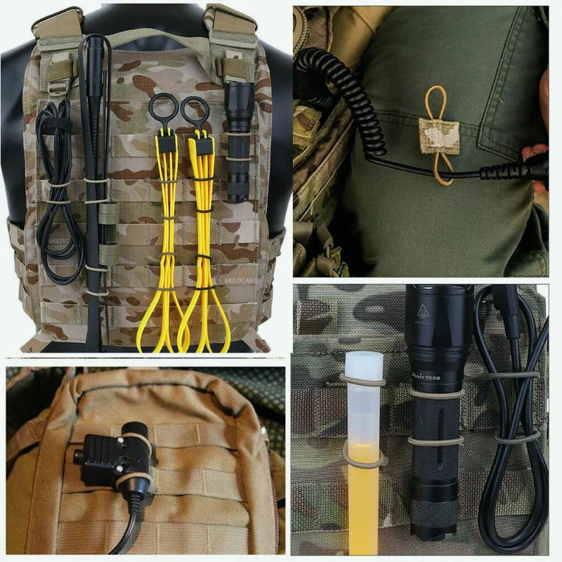 Kit 10 Fixations MOLLE Élastiques – Attaches Tactiques pour Sac à Dos | Outdoor & Survie