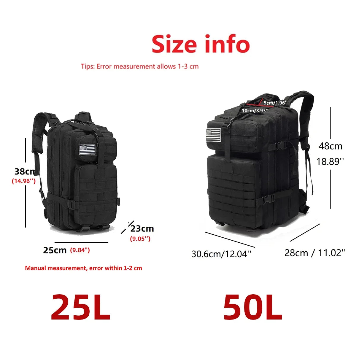 Sac à Dos Étanche 25L/50L en Nylon 1000D - Trekking, Camping, Pêche et Randonnée