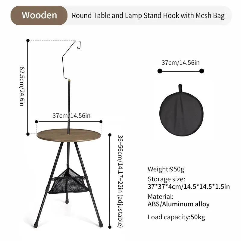 table Ronde de Camping avec Support pour Lampe - Table Pliable Ultra-légère pour Pique-nique et Activités en Extérieur