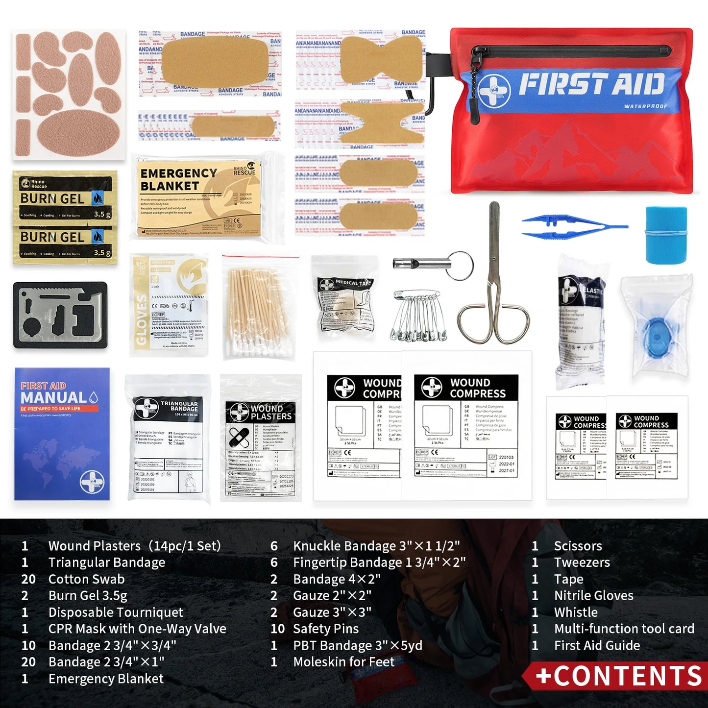 Trousse de Premiers Secours RHINO RESCUE Ultralight – Kit Médical Étanche 107 Pièces pour Randonnée & Camping